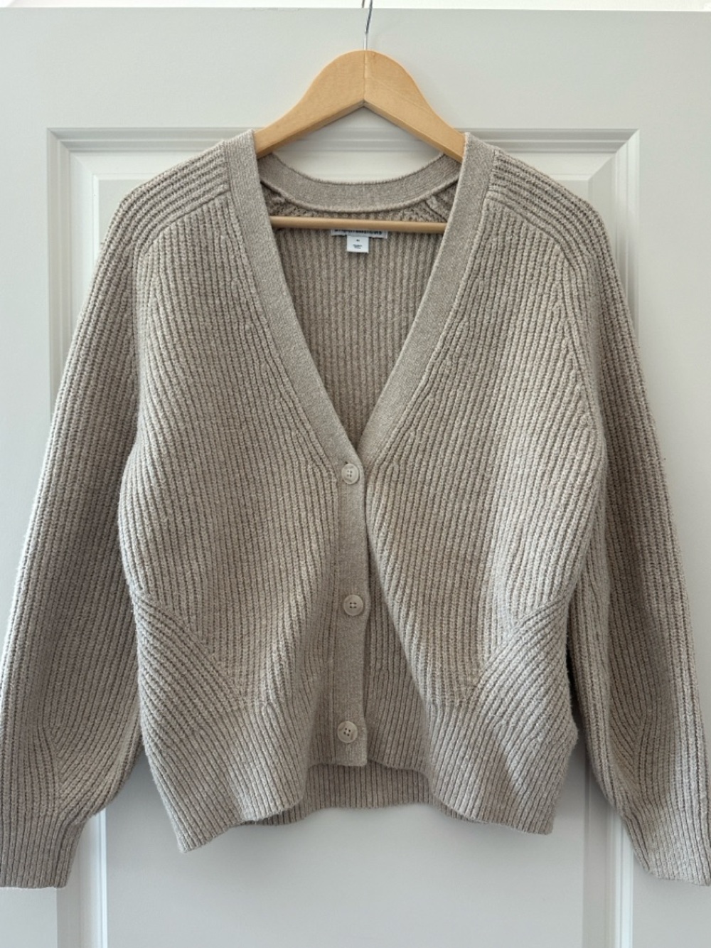 Amazon Essentials Taupe Ribbed V-Neck Button Cardigan